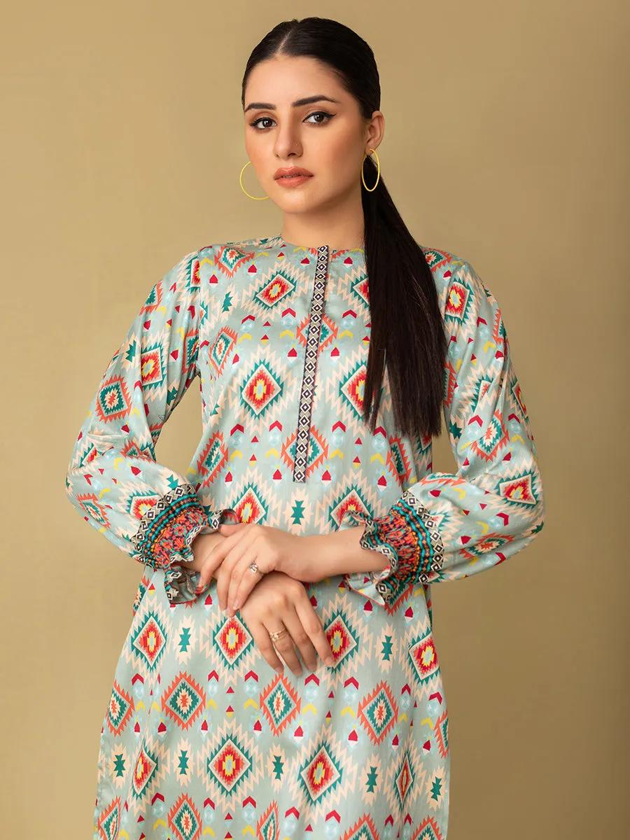 1pc - Stitched Basic Printed Cotton Silk Shirt