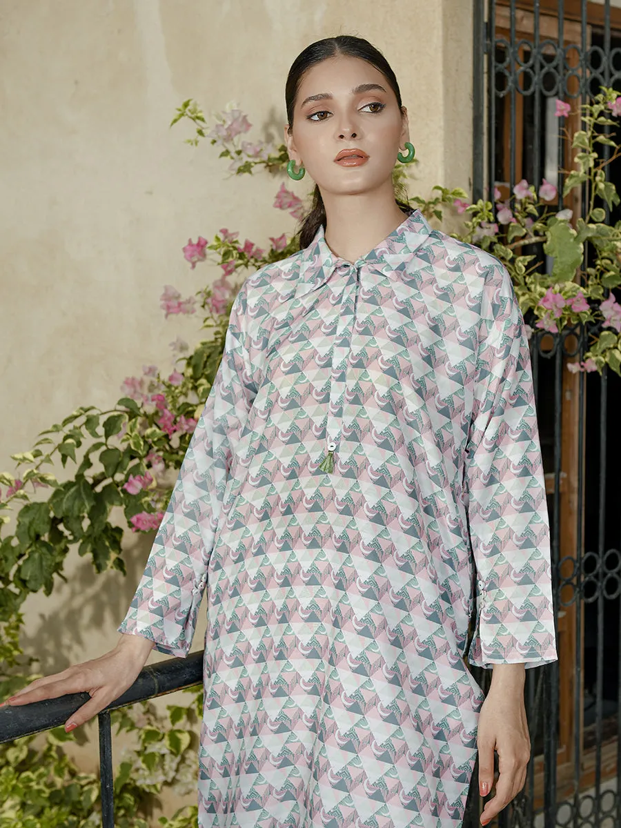 1pc - Stitched Basic Printed Lawn Silk Shirt