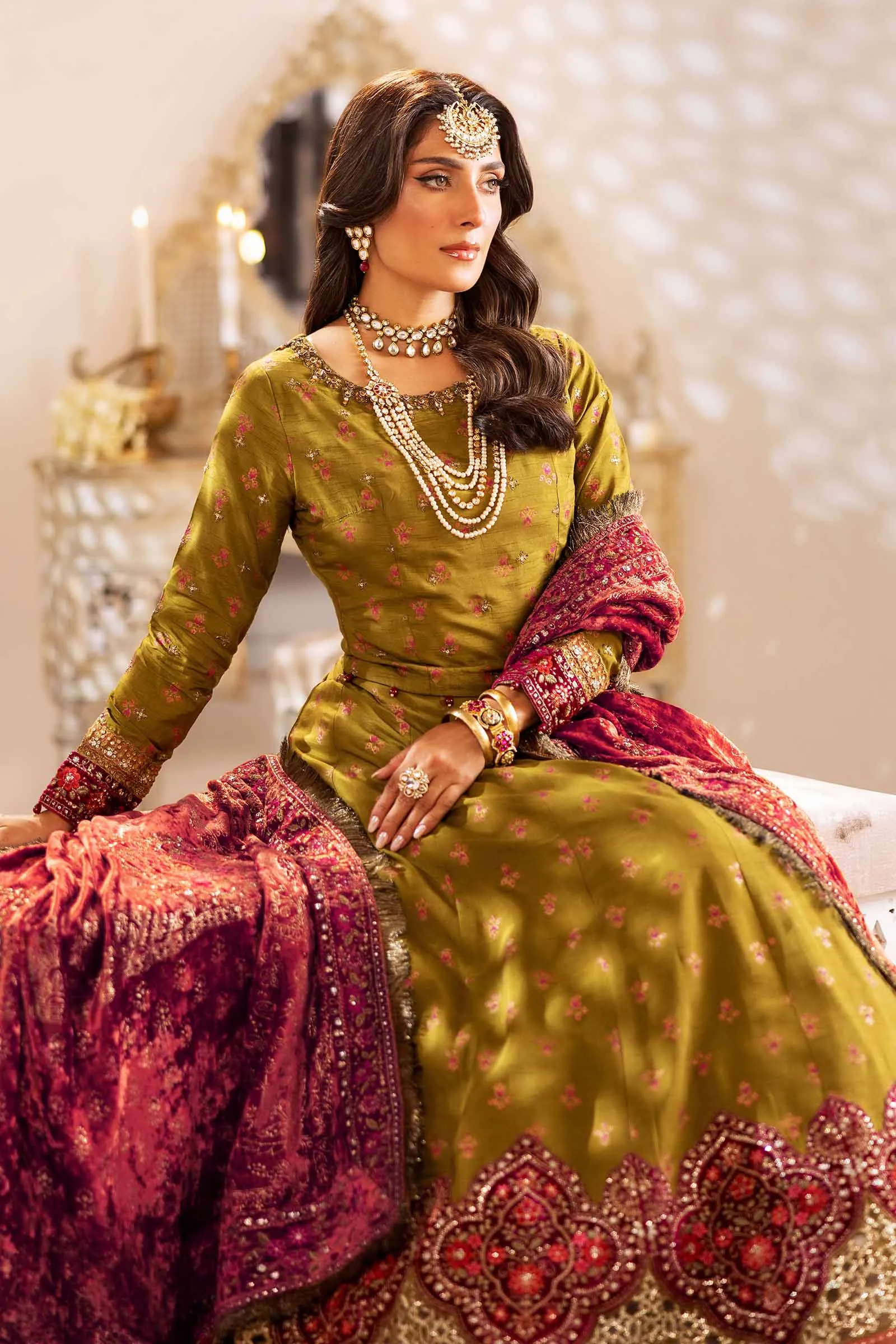 3 Piece Embroidered Raw Silk Suit | SF-W24-26