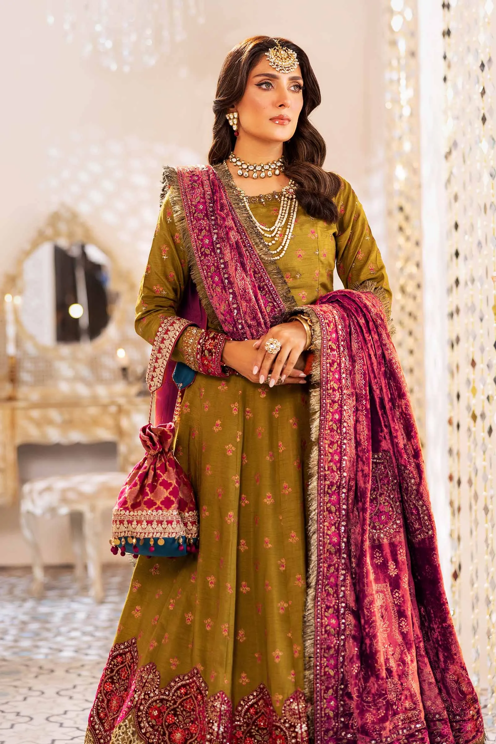 3 Piece Embroidered Raw Silk Suit | SF-W24-26