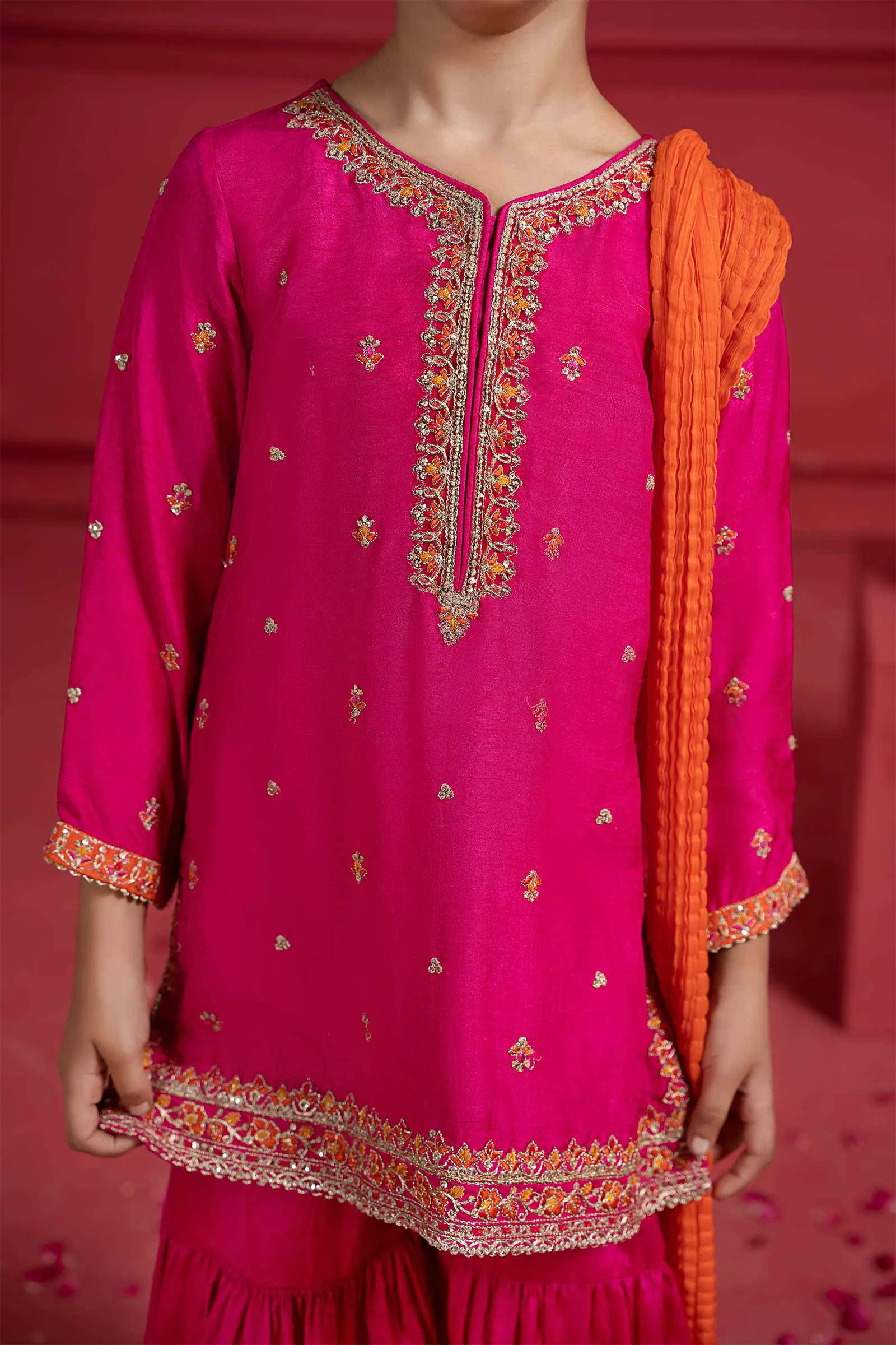 3 Piece Embroidered Silk Suit | MKS-W23-26