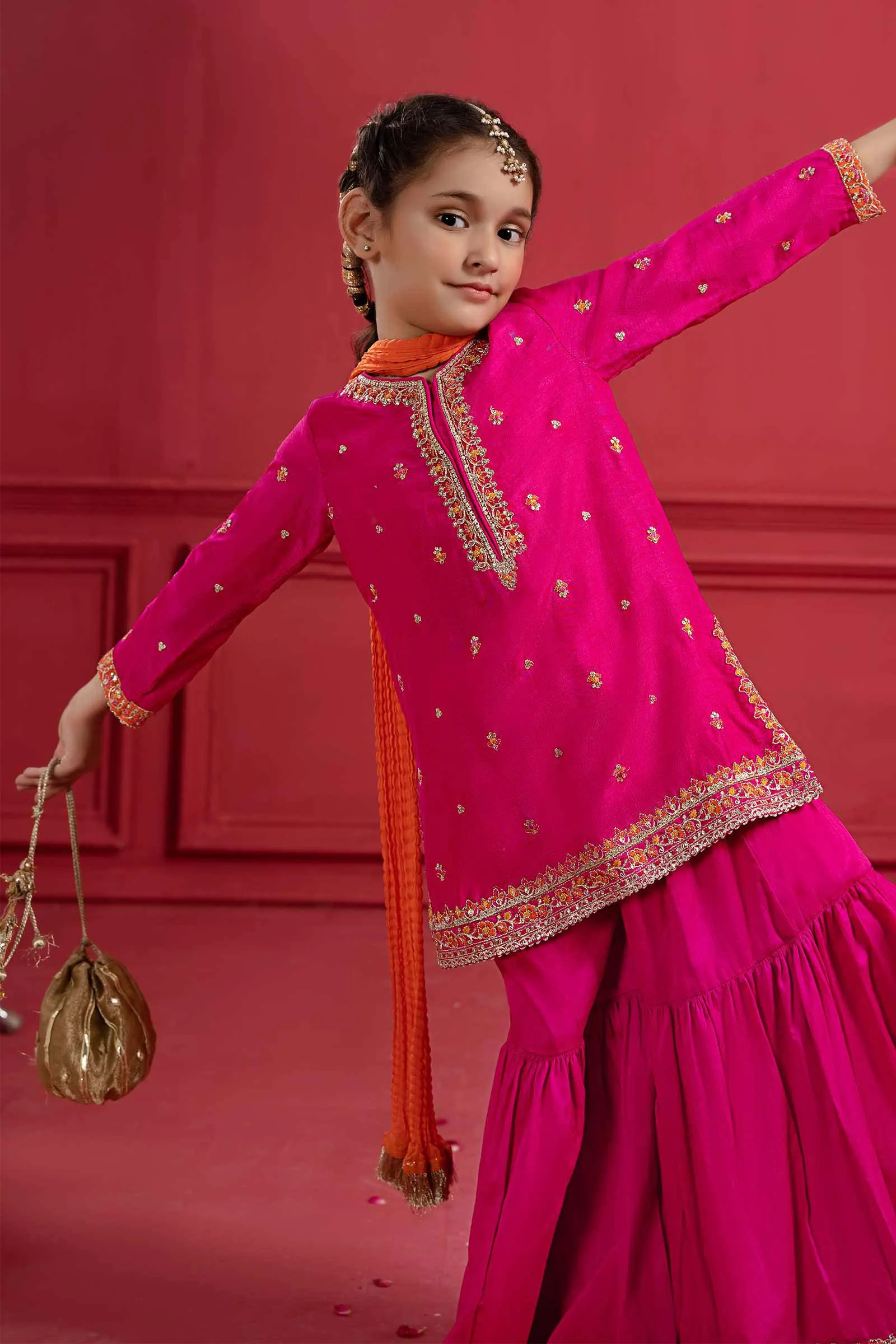 3 Piece Embroidered Silk Suit | MKS-W23-26