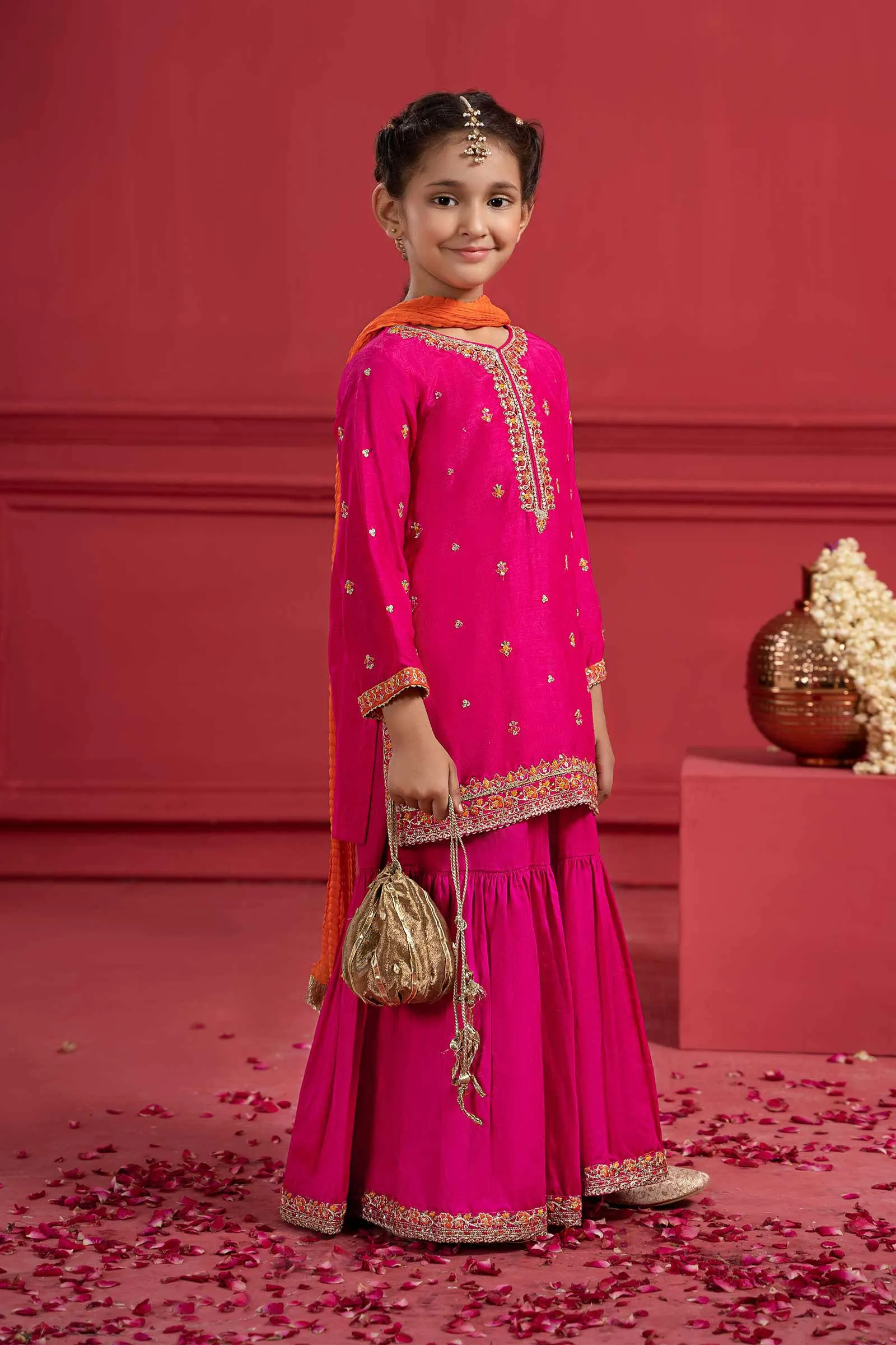 3 Piece Embroidered Silk Suit | MKS-W23-26