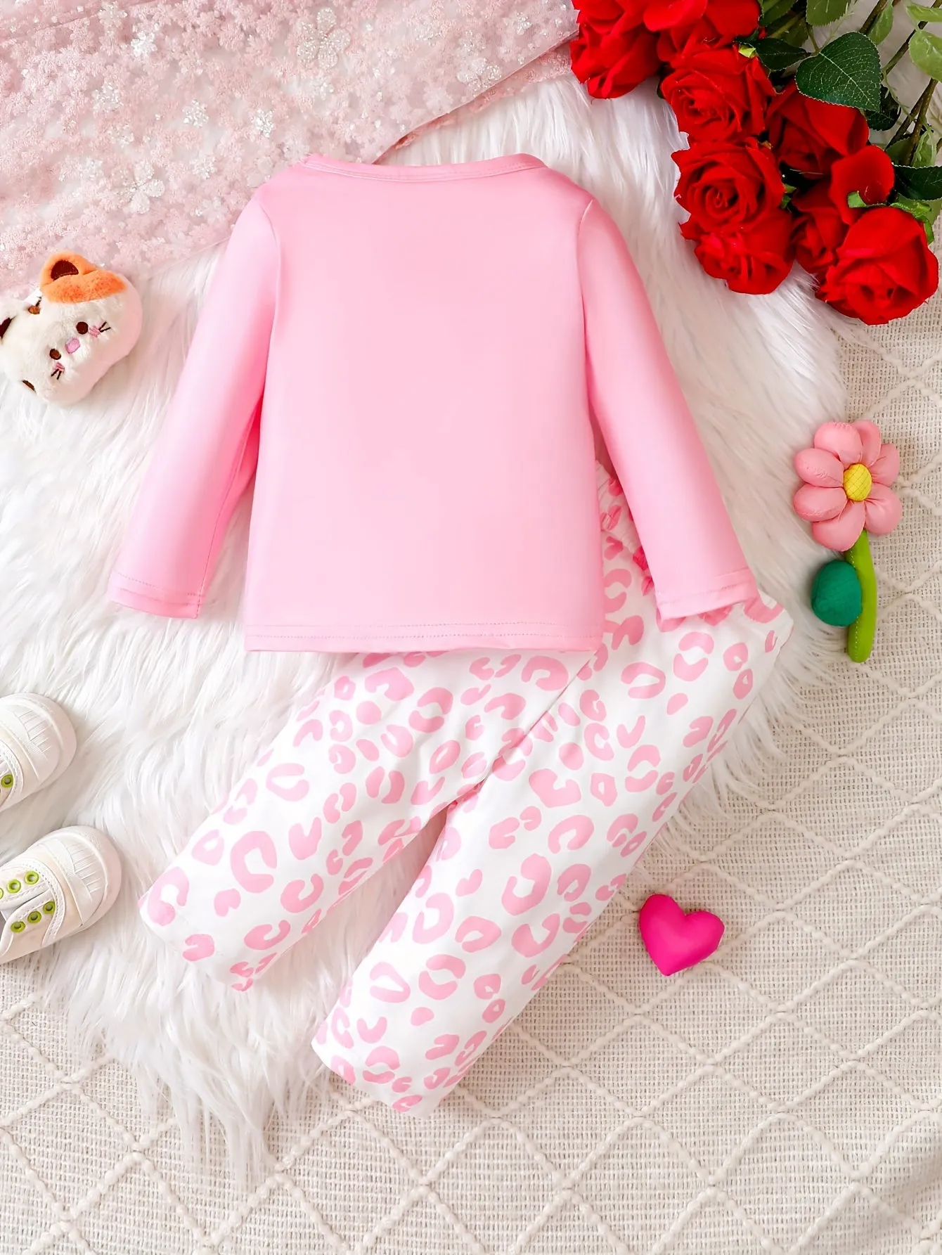 Adorable Baby Girl Cat Print Top  Leopard Pants Set