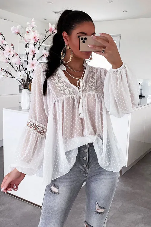 All Together Now Swiss Dot Lace Long Sleeve Top