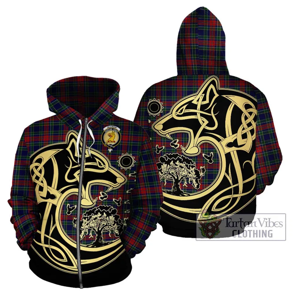 Allison Red Tartan Hoodie with Family Crest Celtic Wolf Style