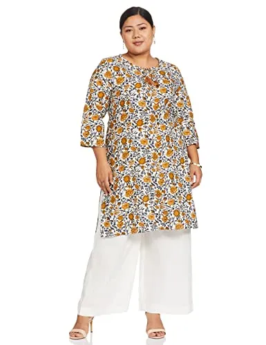 Amazon Brand - Myx Women's Cotton Regular Kurti (PAG 46_Grey Mustard_L)