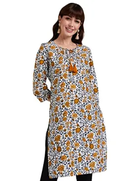 Amazon Brand - Myx Women's Cotton Regular Kurti (PAG 46_Grey Mustard_L)