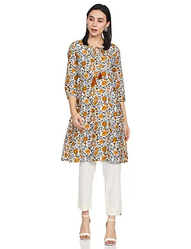 Amazon Brand - Myx Women's Cotton Regular Kurti (PAG 46_Grey Mustard_L)