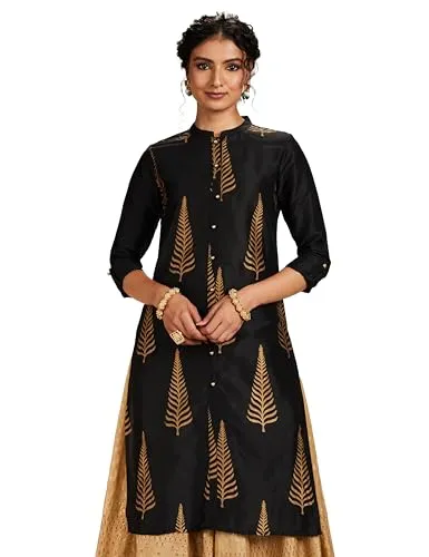 Amazon Brand - Myx Women's Polyester Printed Regular Kurti (AW17MGFST03A_Black_S)