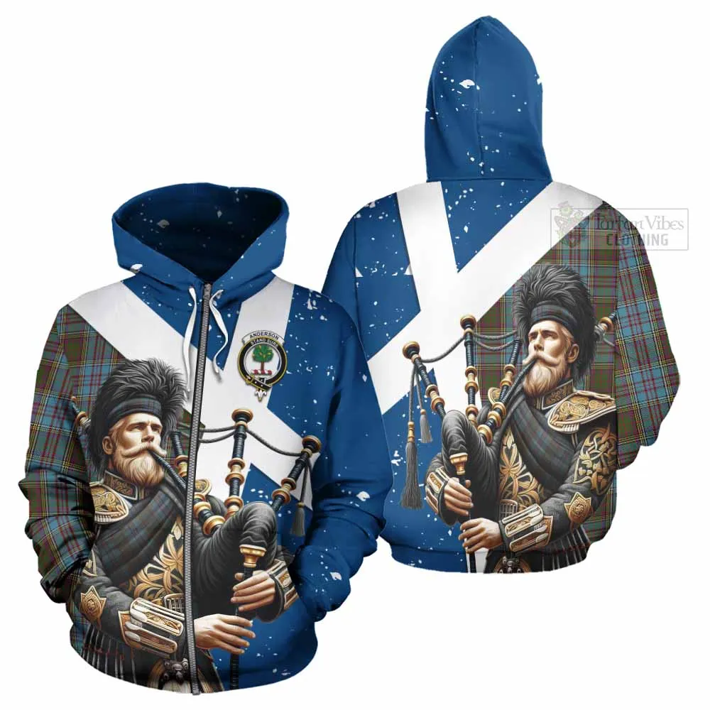 Anderson Tartan Hoodie with Family Crest Scottish Bagpiper Vibes