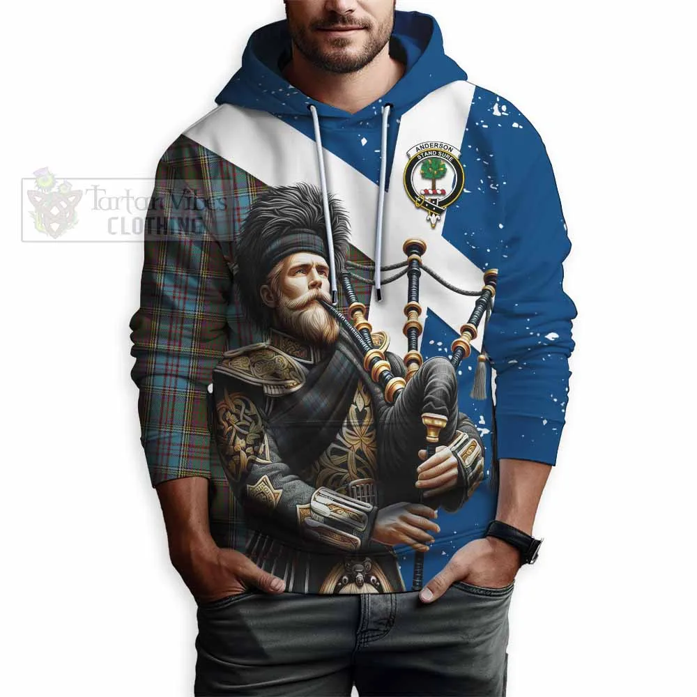 Anderson Tartan Hoodie with Family Crest Scottish Bagpiper Vibes