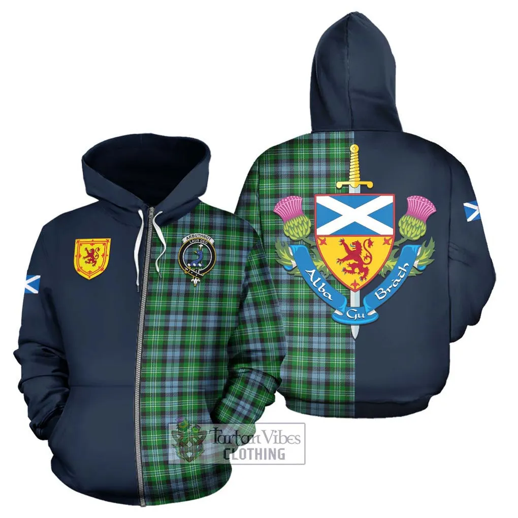 Arbuthnot Ancient Tartan Hoodie Alba with Scottish Lion Royal Arm Half Style