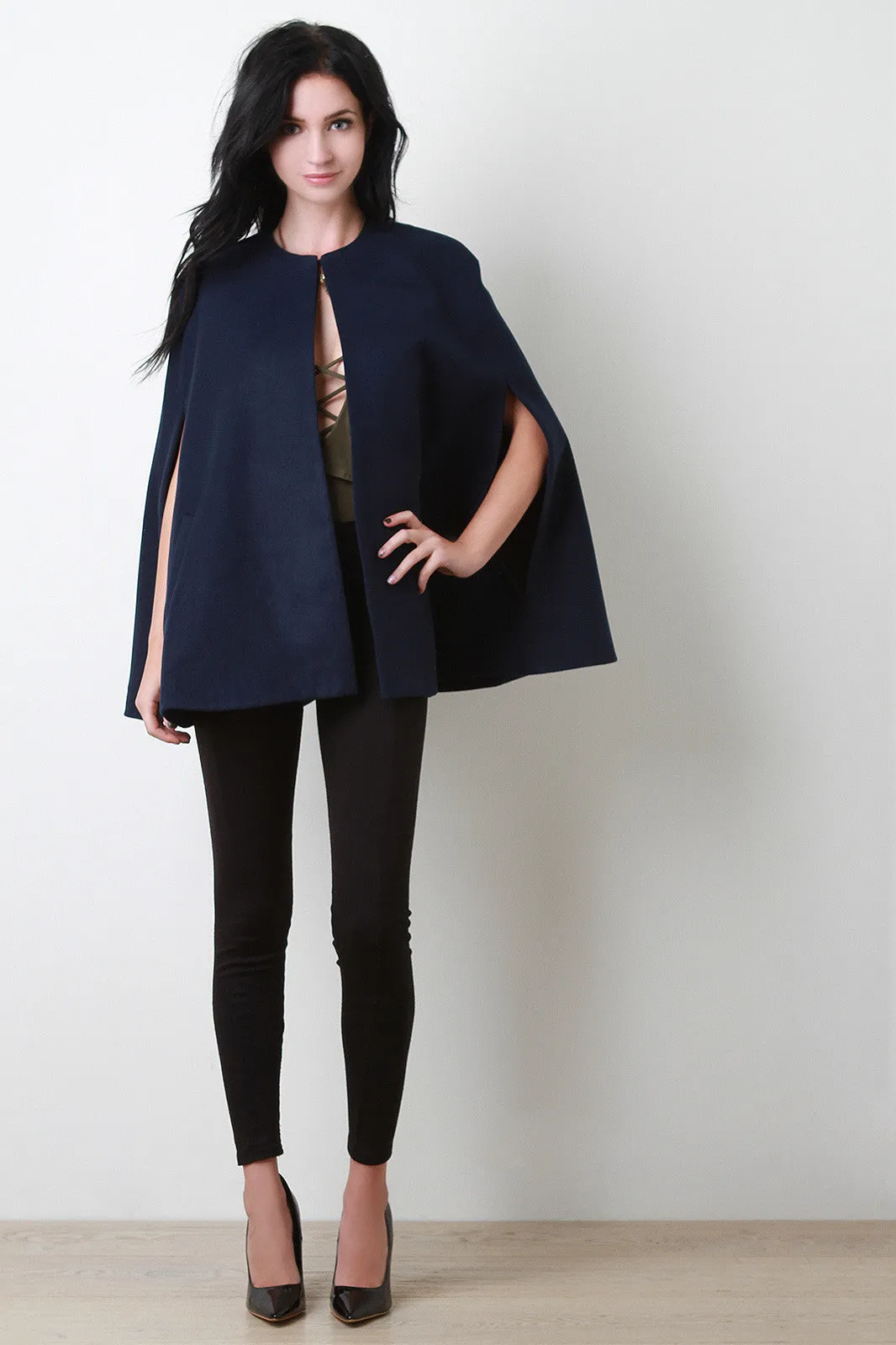 Arm Slit Seamless Fall Cape