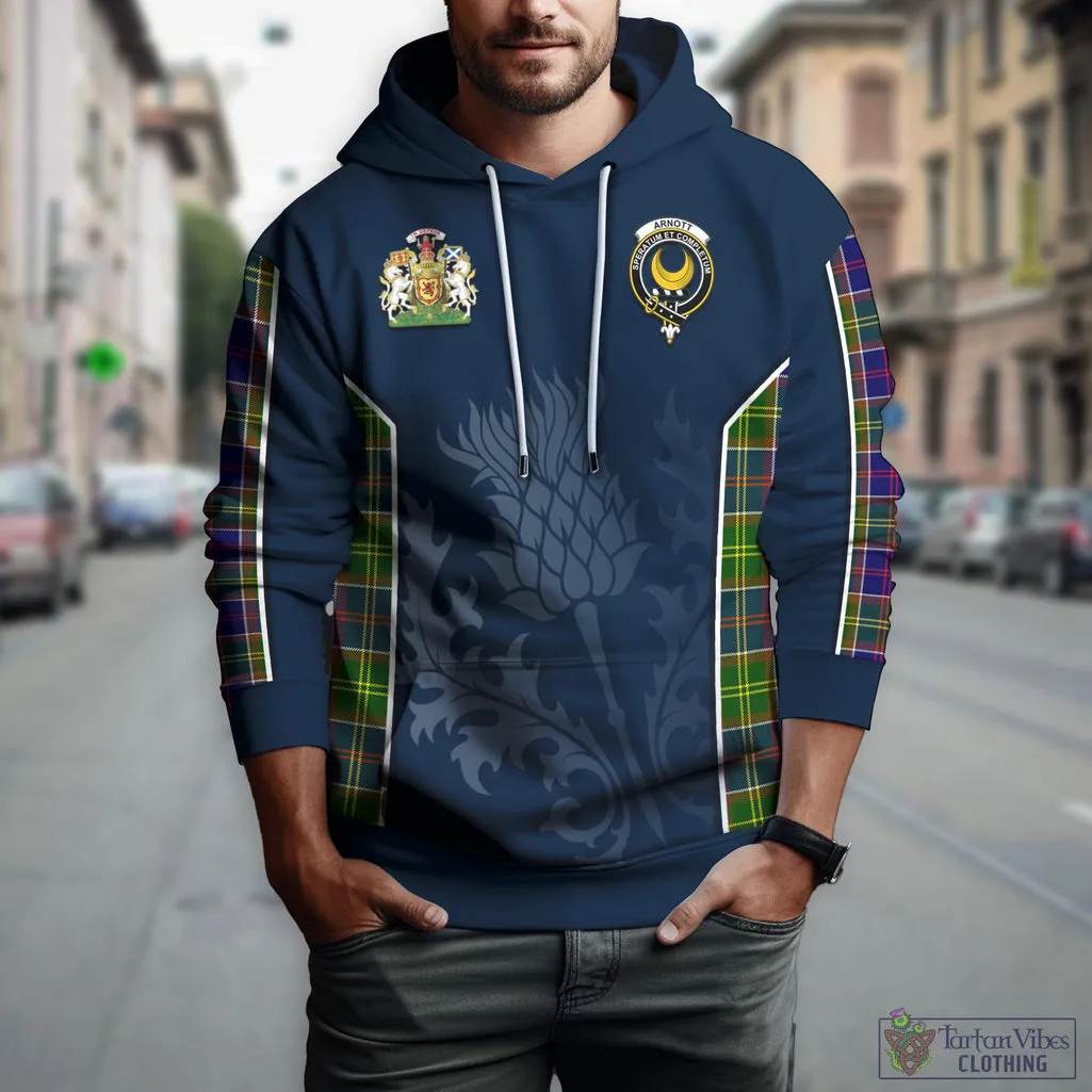 Arnott Tartan Hoodie with Family Crest and Scottish Thistle Vibes Sport Style