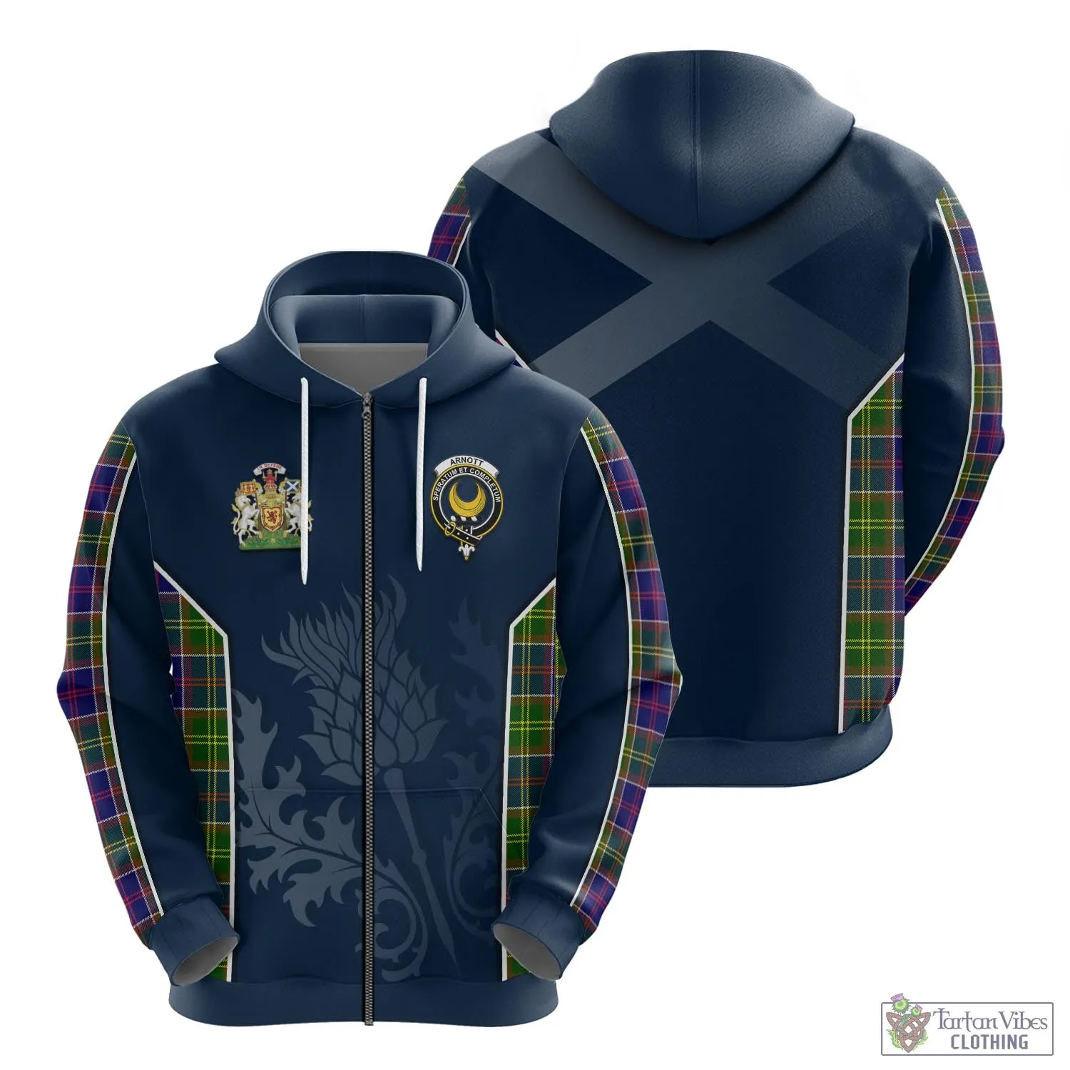 Arnott Tartan Hoodie with Family Crest and Scottish Thistle Vibes Sport Style