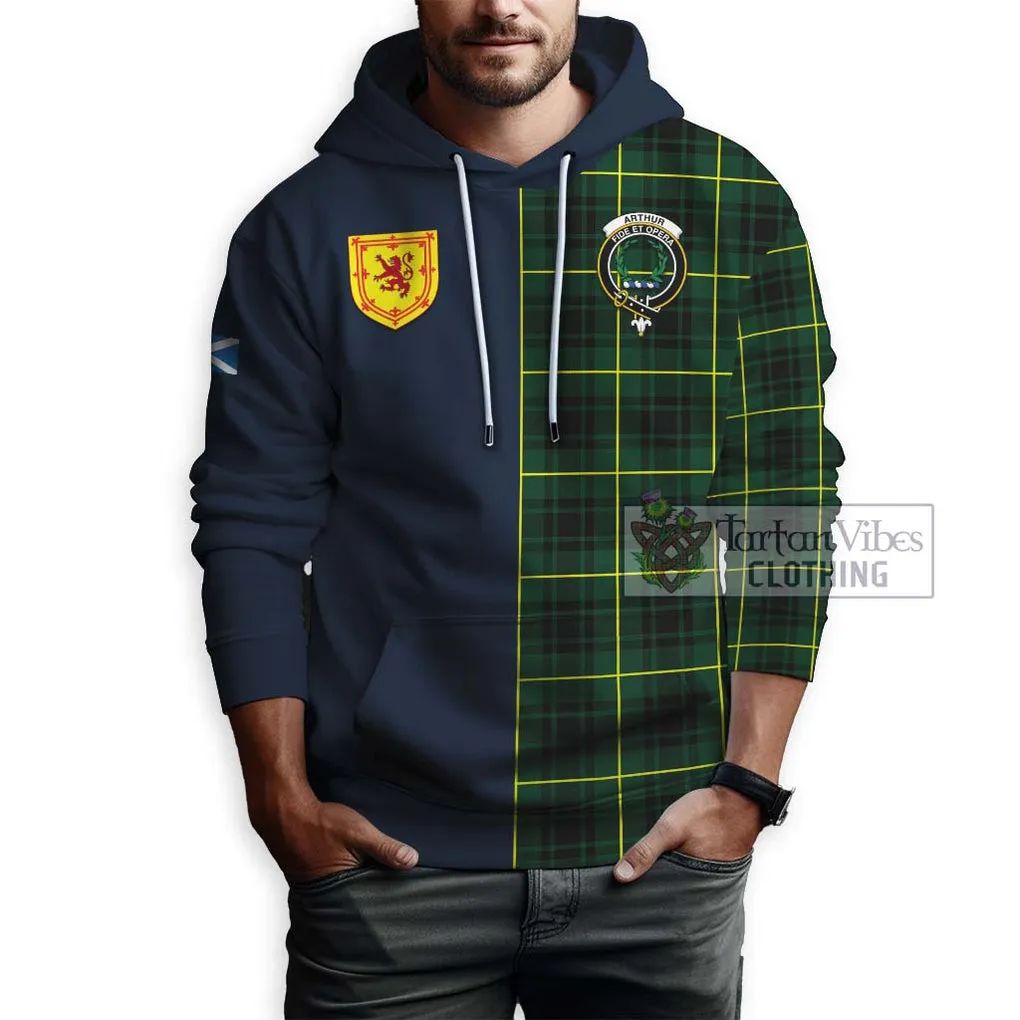 Arthur Modern Tartan Hoodie Alba with Scottish Lion Royal Arm Half Style