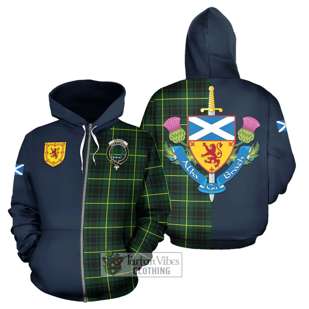 Arthur Modern Tartan Hoodie Alba with Scottish Lion Royal Arm Half Style