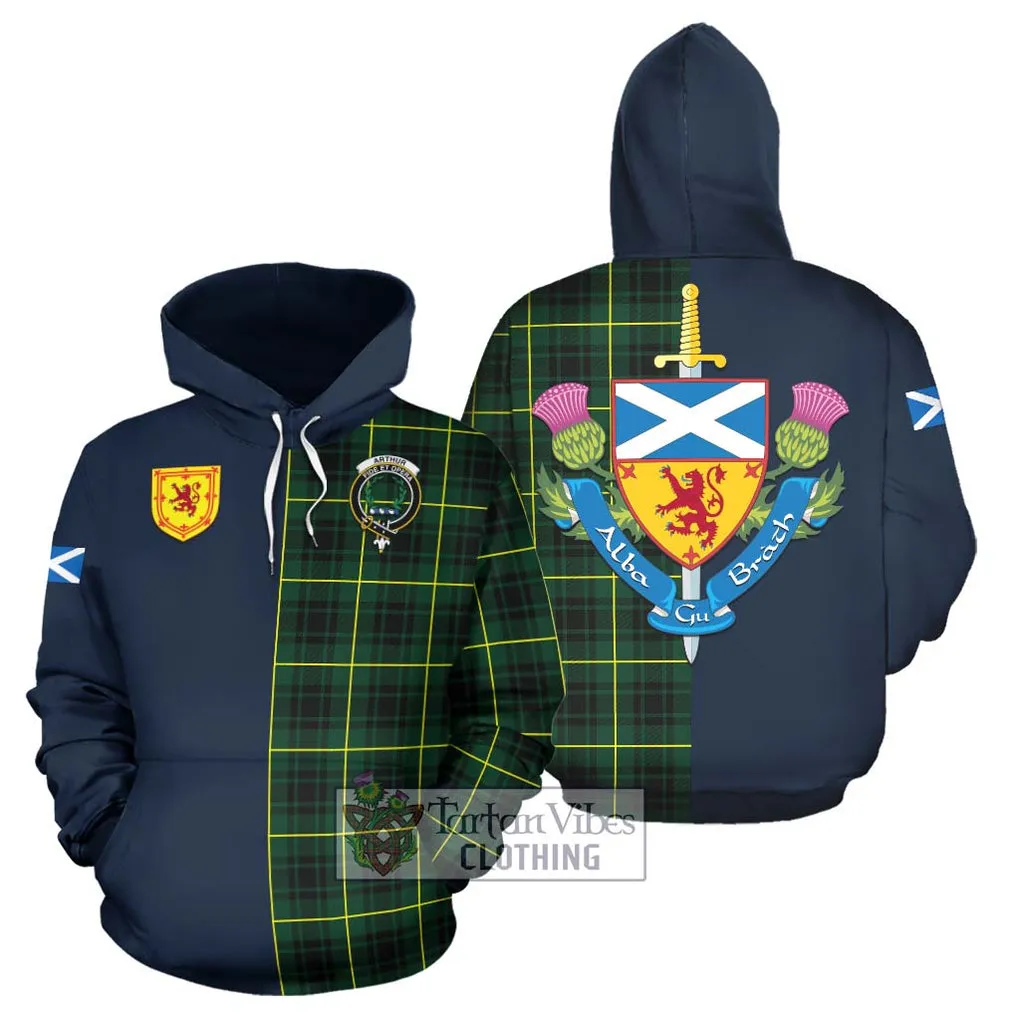 Arthur Modern Tartan Hoodie Alba with Scottish Lion Royal Arm Half Style