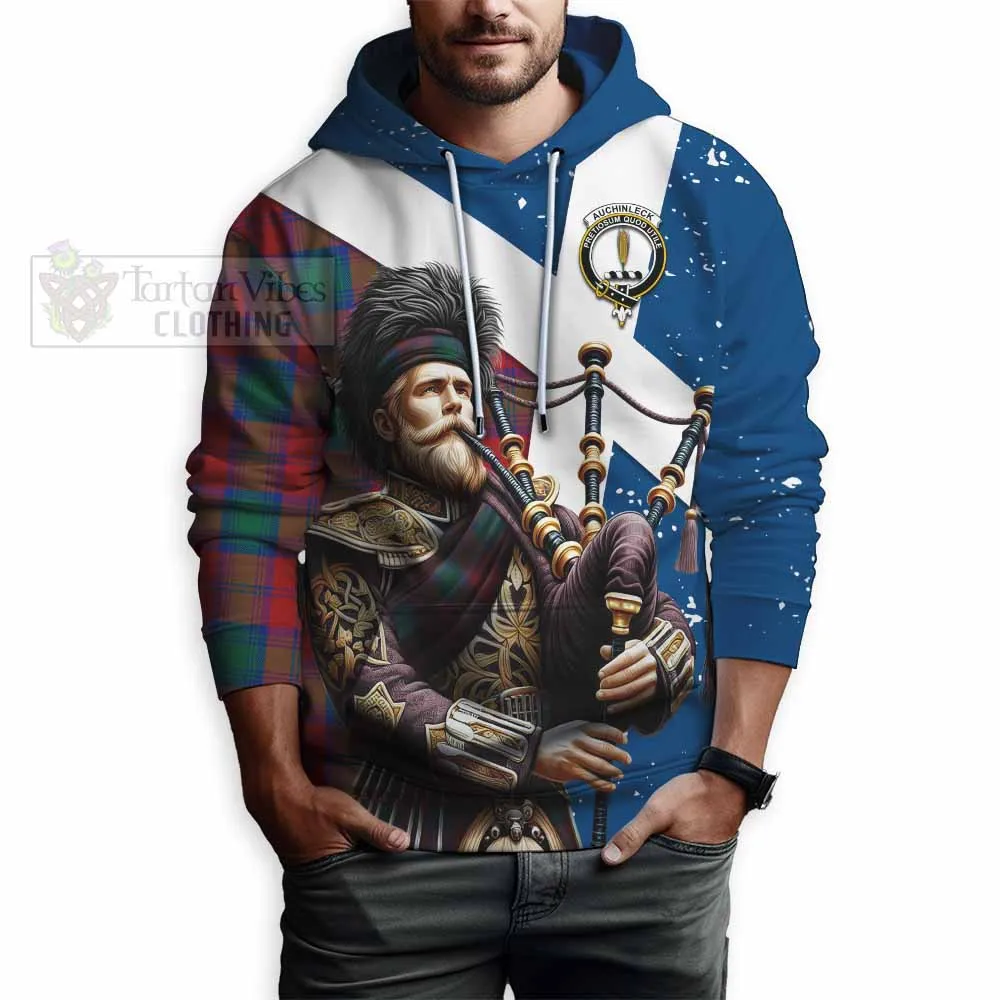 Auchinleck (Affleck) Tartan Hoodie with Family Crest Scottish Bagpiper Vibes