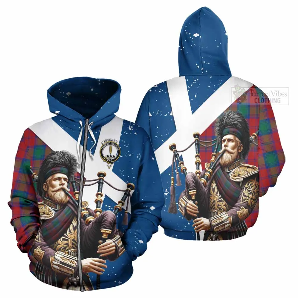 Auchinleck (Affleck) Tartan Hoodie with Family Crest Scottish Bagpiper Vibes