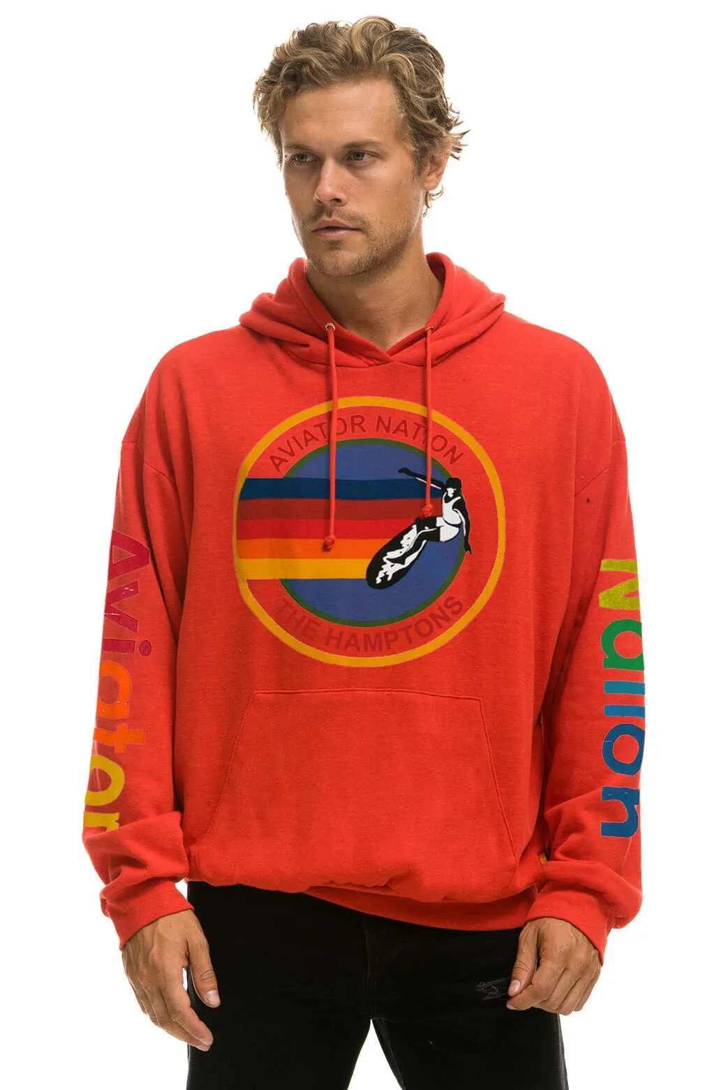 AVIATOR NATION HAMPTONS RELAXED PULLOVER HOODIE - RED