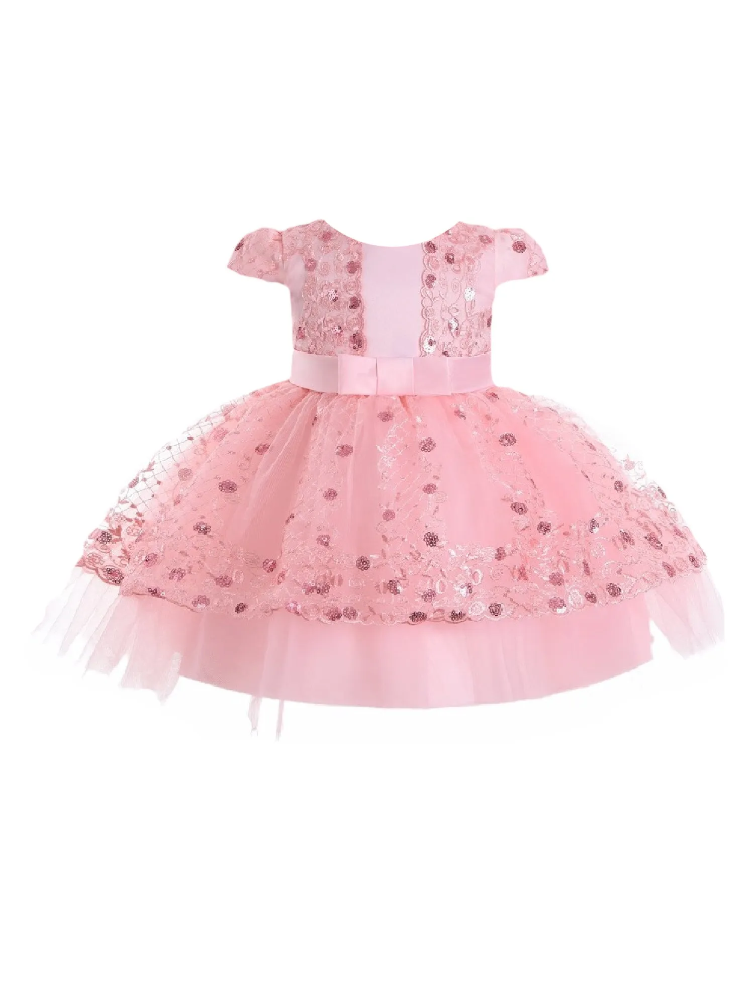 Baby Girls Blush Sequin Embroidery Cape Sleeve Flower Girl Dress 6-24 Months