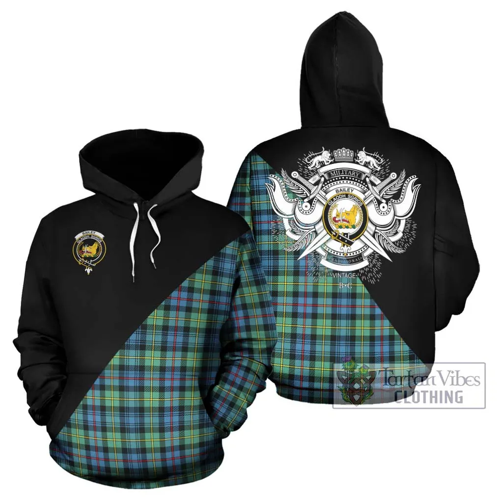 Bailey Ancient Tartan Hoodie with Family Crest and Military Logo Style