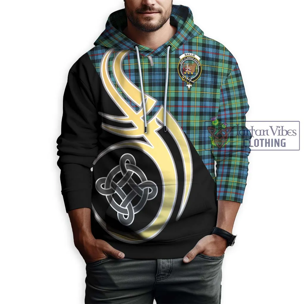 Baillie Ancient Tartan Hoodie with Family Crest and Celtic Symbol Style