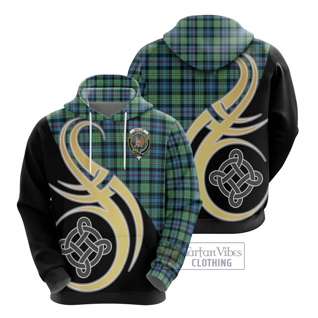 Baillie Ancient Tartan Hoodie with Family Crest and Celtic Symbol Style