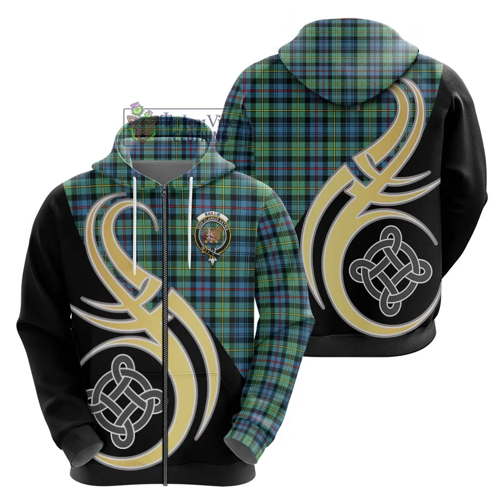 Baillie Ancient Tartan Hoodie with Family Crest and Celtic Symbol Style