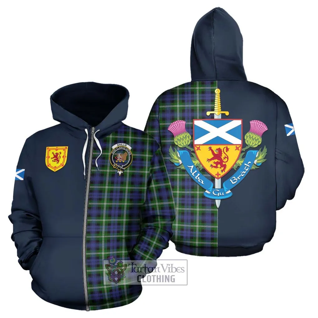 Baillie of Polkemmet Tartan Hoodie Alba with Scottish Lion Royal Arm Half Style