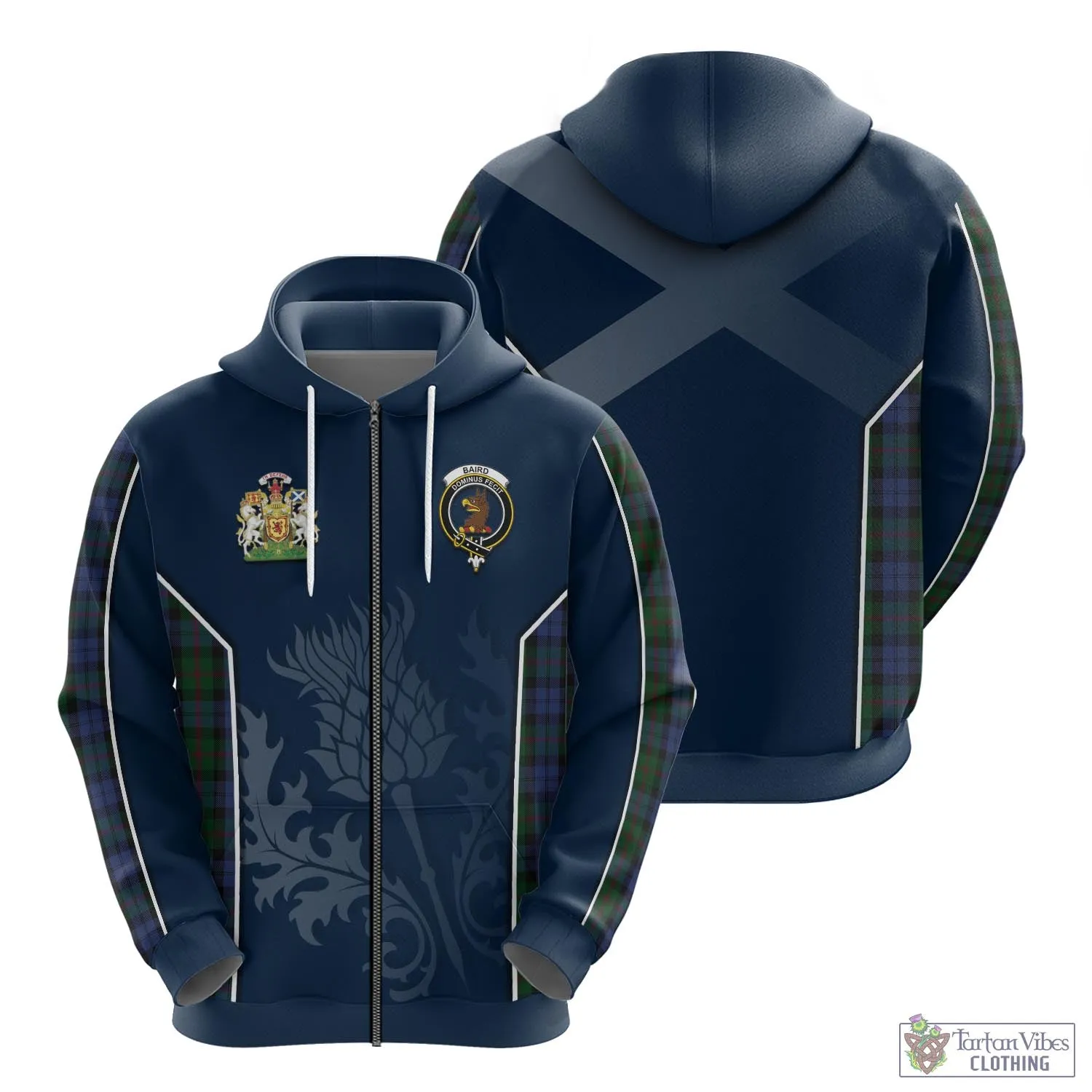 Baird Tartan Hoodie with Family Crest and Scottish Thistle Vibes Sport Style