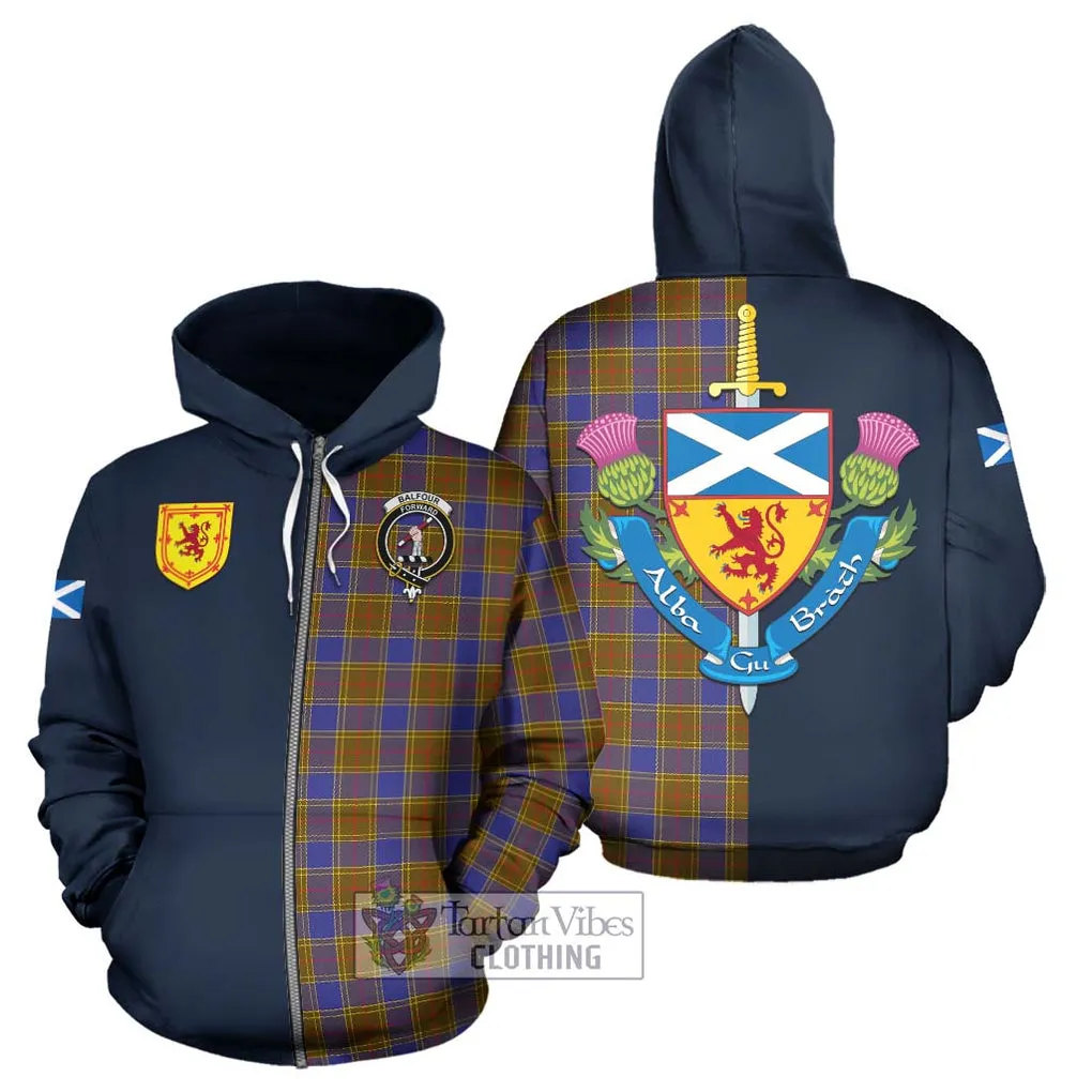 Balfour Tartan Hoodie Alba with Scottish Lion Royal Arm Half Style