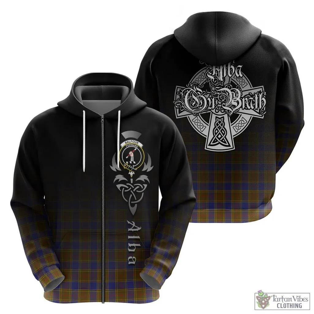 Balfour Tartan Hoodie Featuring Alba Gu Brath Family Crest Celtic Inspired