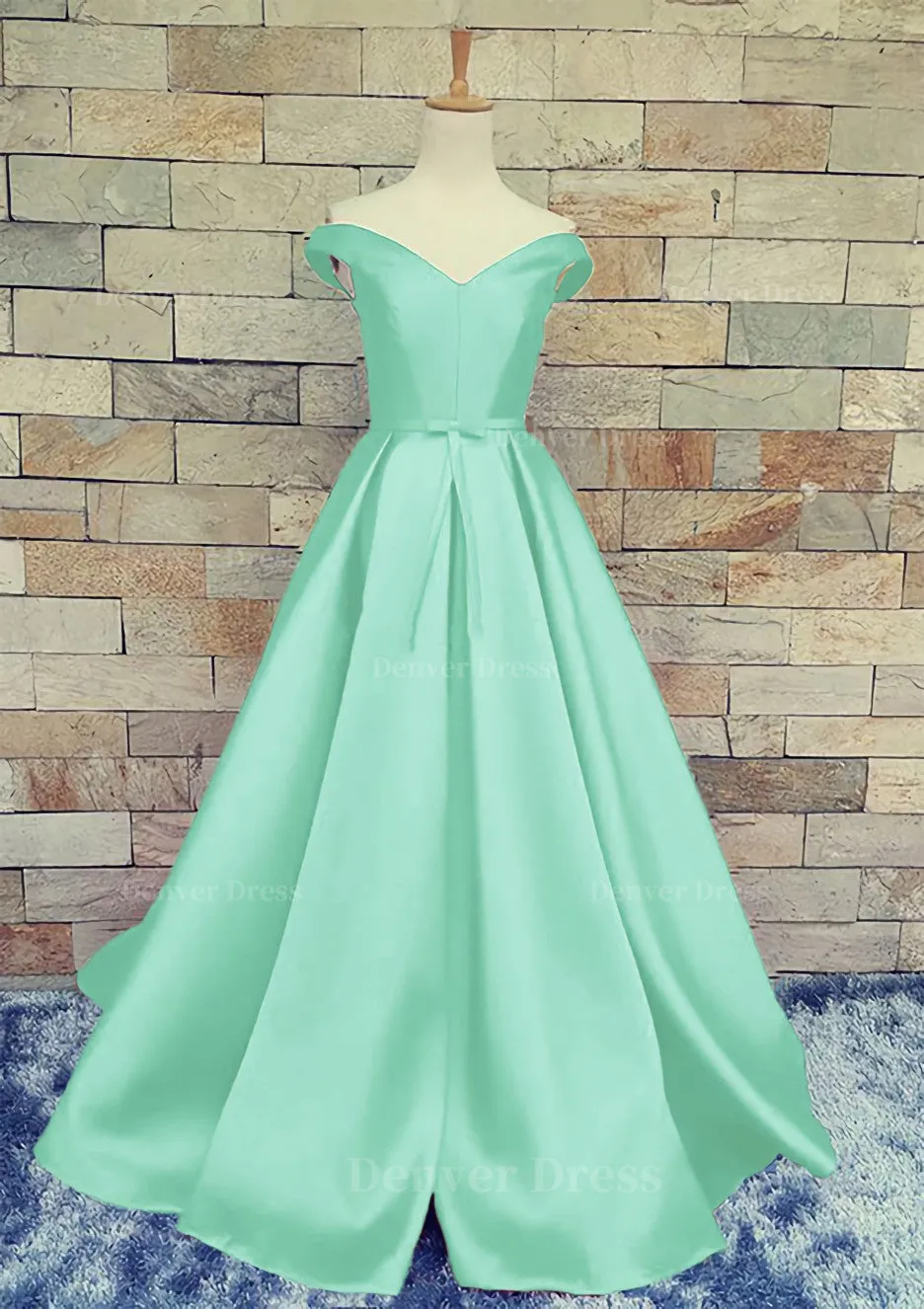 Ball Gown Off-The-Shoulder Sweep Train Satin Prom Dresses With Waistband