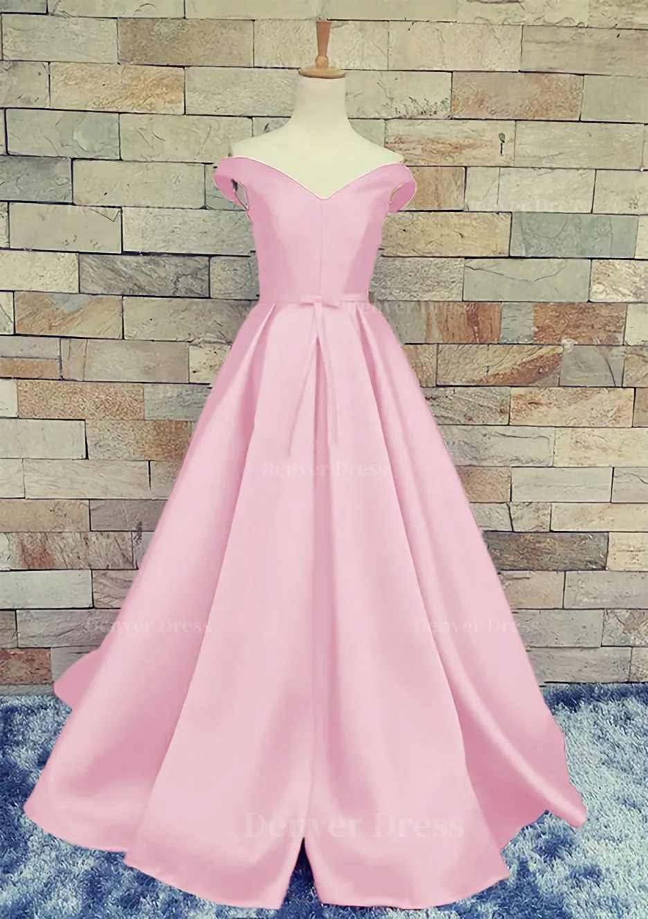 Ball Gown Off-The-Shoulder Sweep Train Satin Prom Dresses With Waistband