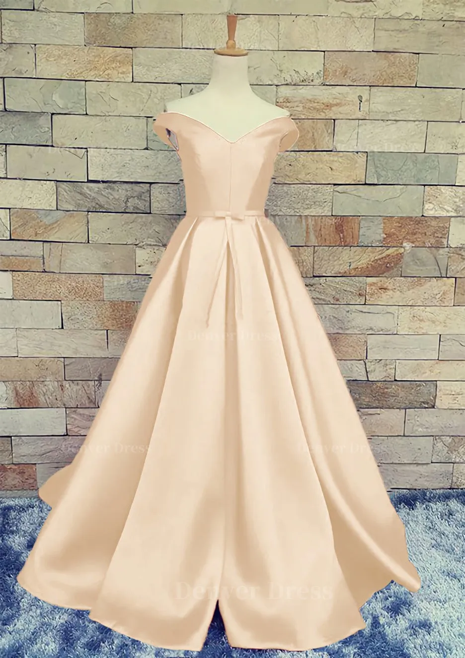 Ball Gown Off-The-Shoulder Sweep Train Satin Prom Dresses With Waistband