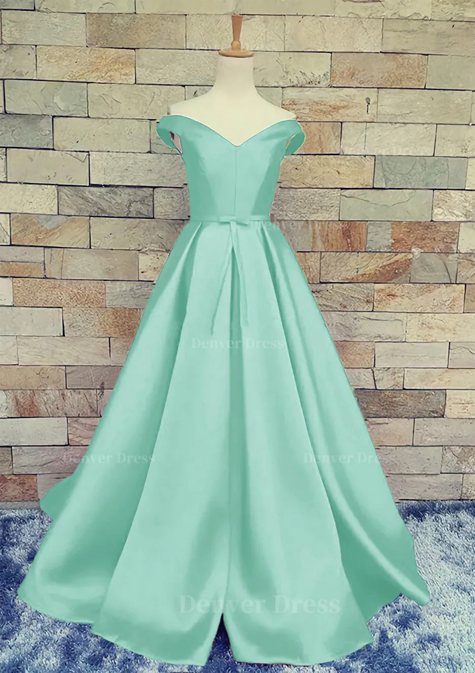 Ball Gown Off-The-Shoulder Sweep Train Satin Prom Dresses With Waistband