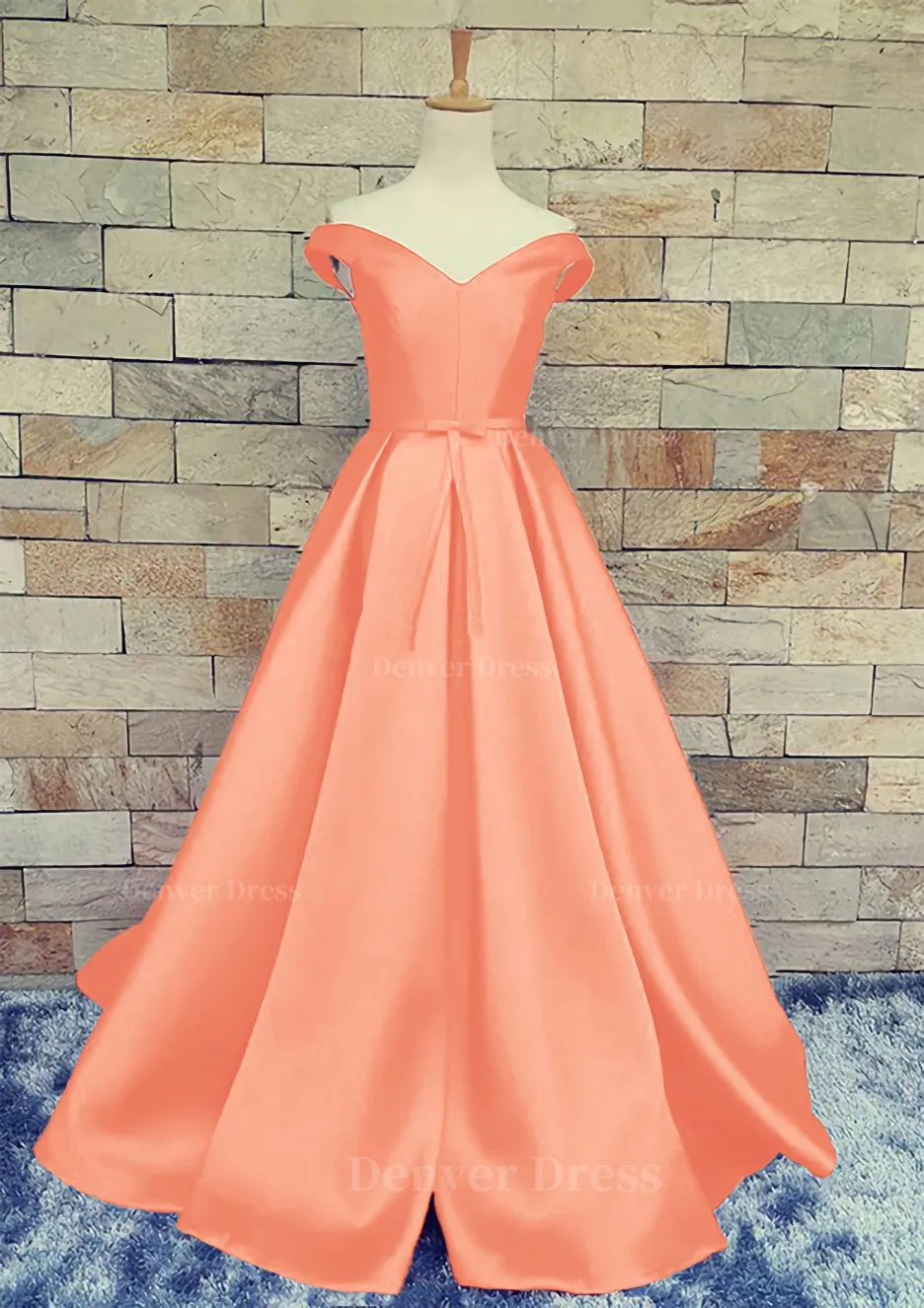 Ball Gown Off-The-Shoulder Sweep Train Satin Prom Dresses With Waistband