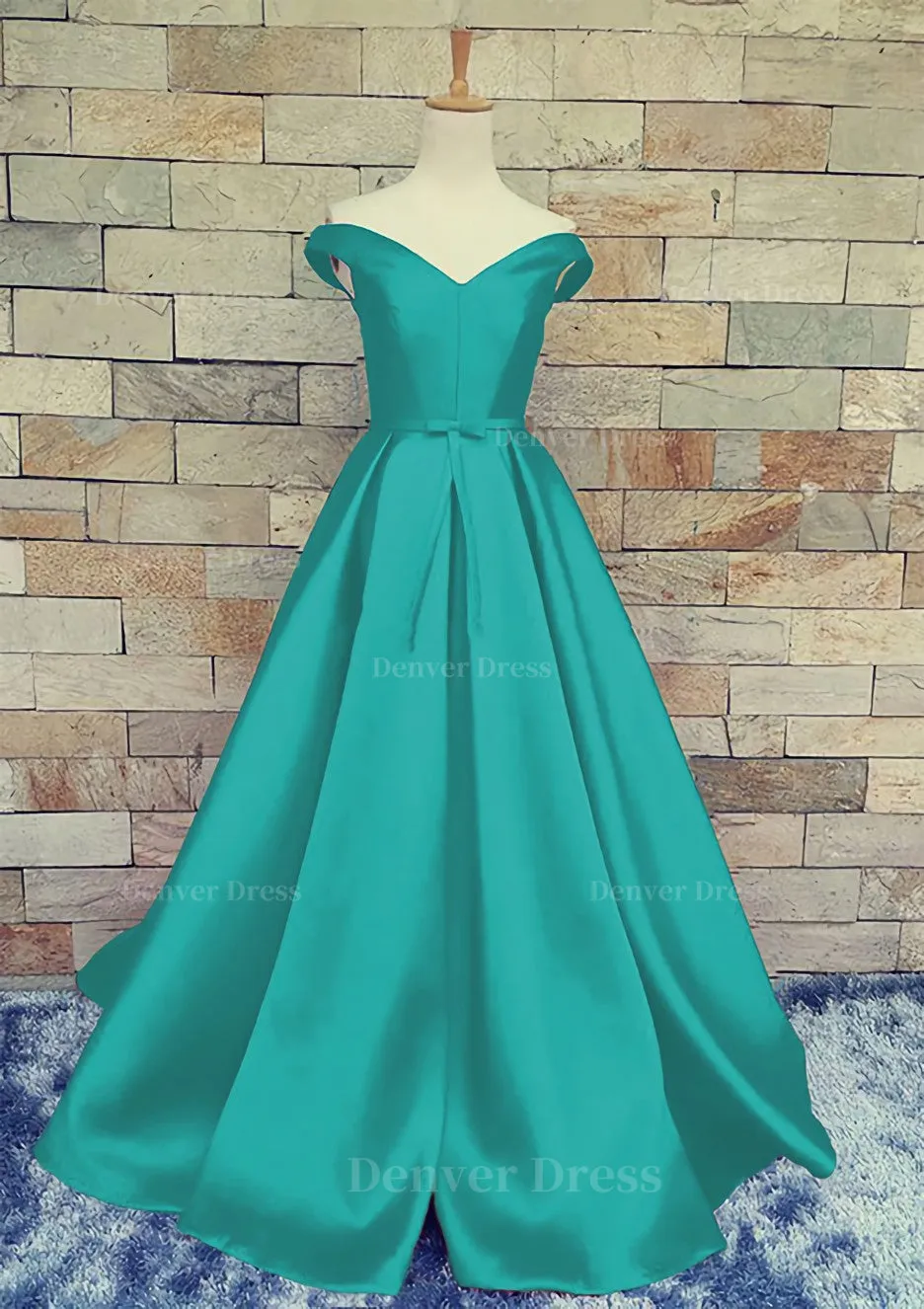 Ball Gown Off-The-Shoulder Sweep Train Satin Prom Dresses With Waistband