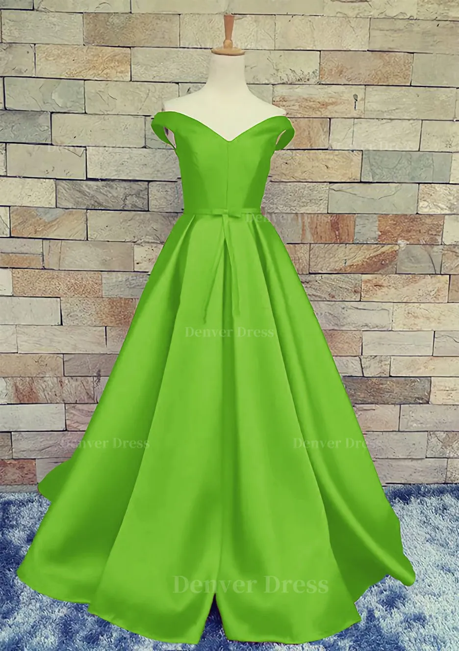 Ball Gown Off-The-Shoulder Sweep Train Satin Prom Dresses With Waistband