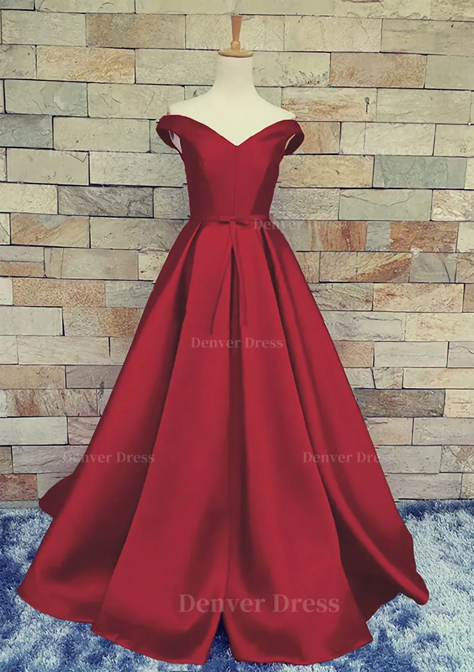 Ball Gown Off-The-Shoulder Sweep Train Satin Prom Dresses With Waistband