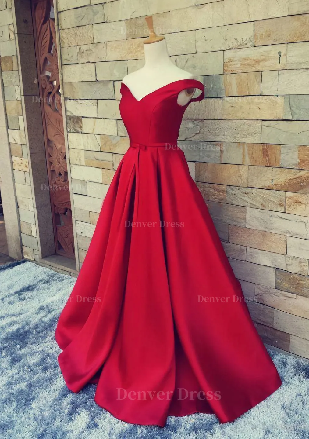 Ball Gown Off-The-Shoulder Sweep Train Satin Prom Dresses With Waistband