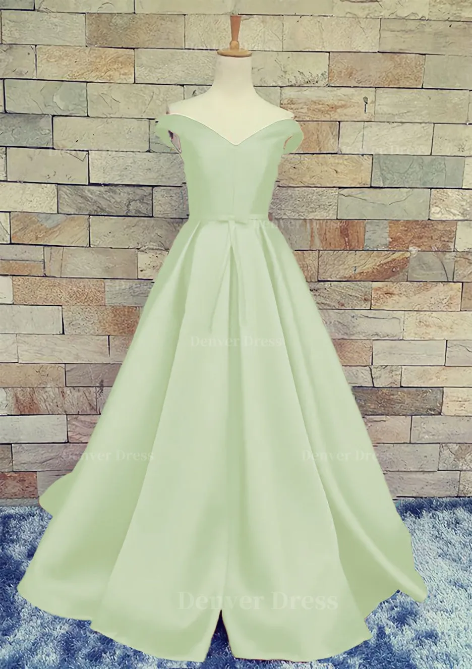 Ball Gown Off-The-Shoulder Sweep Train Satin Prom Dresses With Waistband