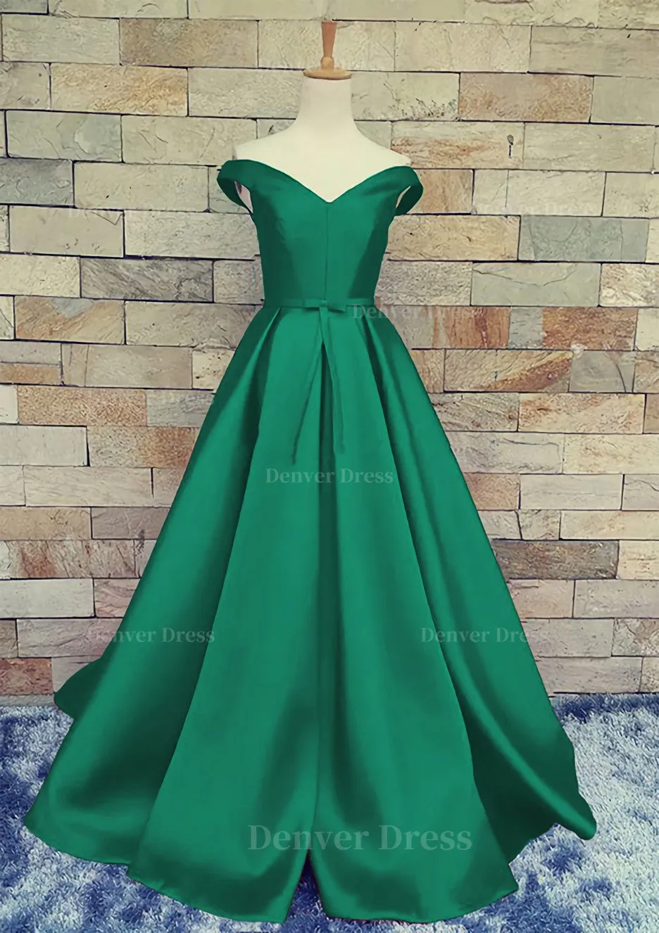 Ball Gown Off-The-Shoulder Sweep Train Satin Prom Dresses With Waistband