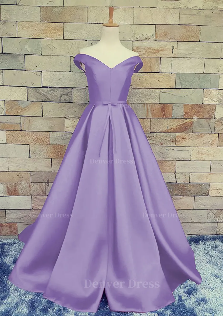 Ball Gown Off-The-Shoulder Sweep Train Satin Prom Dresses With Waistband