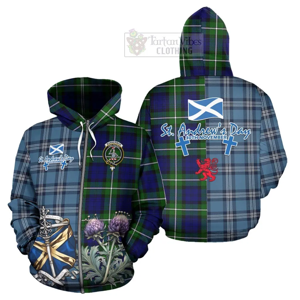 Bannerman Tartan Hoodie Happy St. Andrew's Day Half Tartan Style