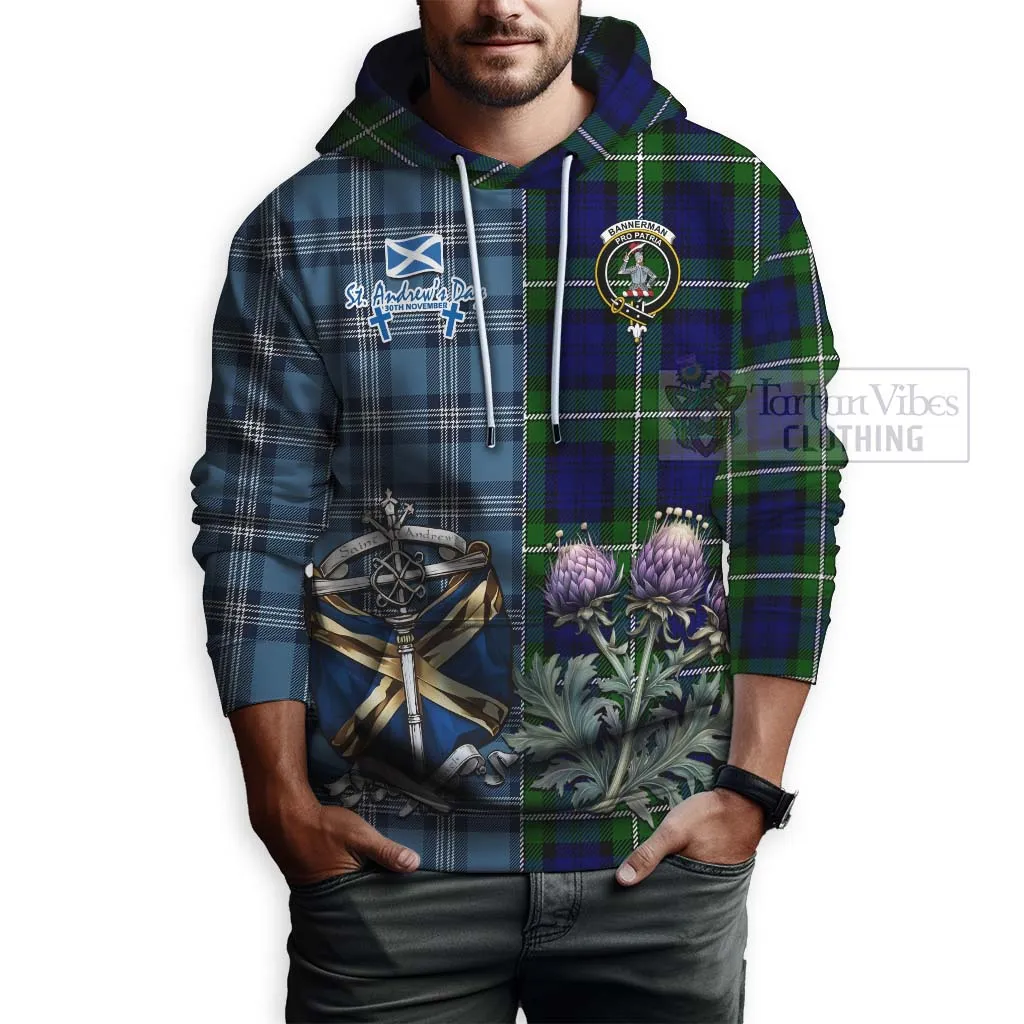 Bannerman Tartan Hoodie Happy St. Andrew's Day Half Tartan Style