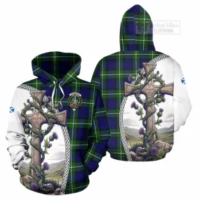 Bannerman Tartan Hoodie with Family Crest and St. Andrew's Cross Accented by Thistle Vines